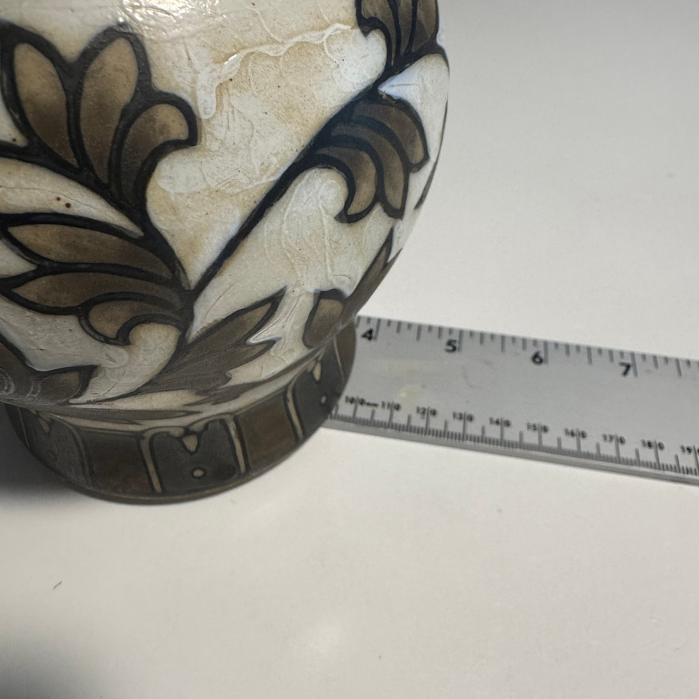Cizhou Kiln Ceramics Temple URN Ginger Jar Vintage Leaf Design in Bronze Black - Picture 7 of 9